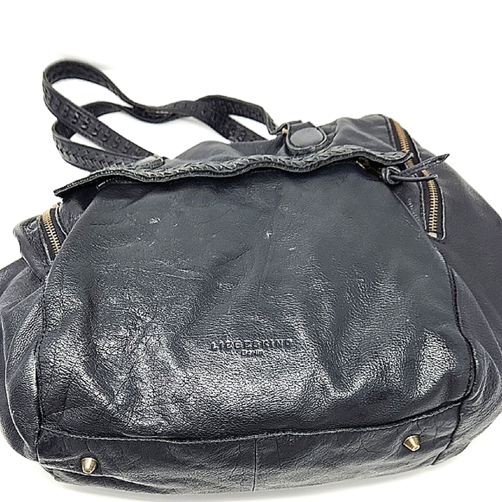 Black Leather Handbag with Braided Straps
